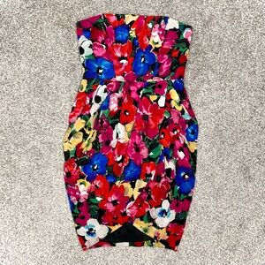 Shoshanna Vintage Silk Rafaella Y2K Formal Strapless Bubble Hem Floral Dress